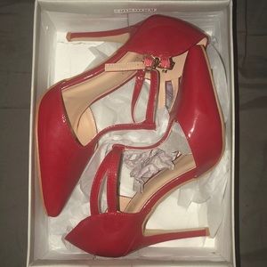 New in box T-strap red heels, size 8.5